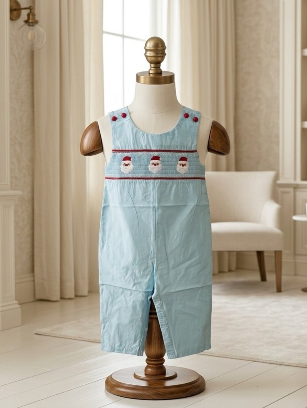 Lil Cactus NWT Light Blue Smocked Santa Jon Jon Size 2T